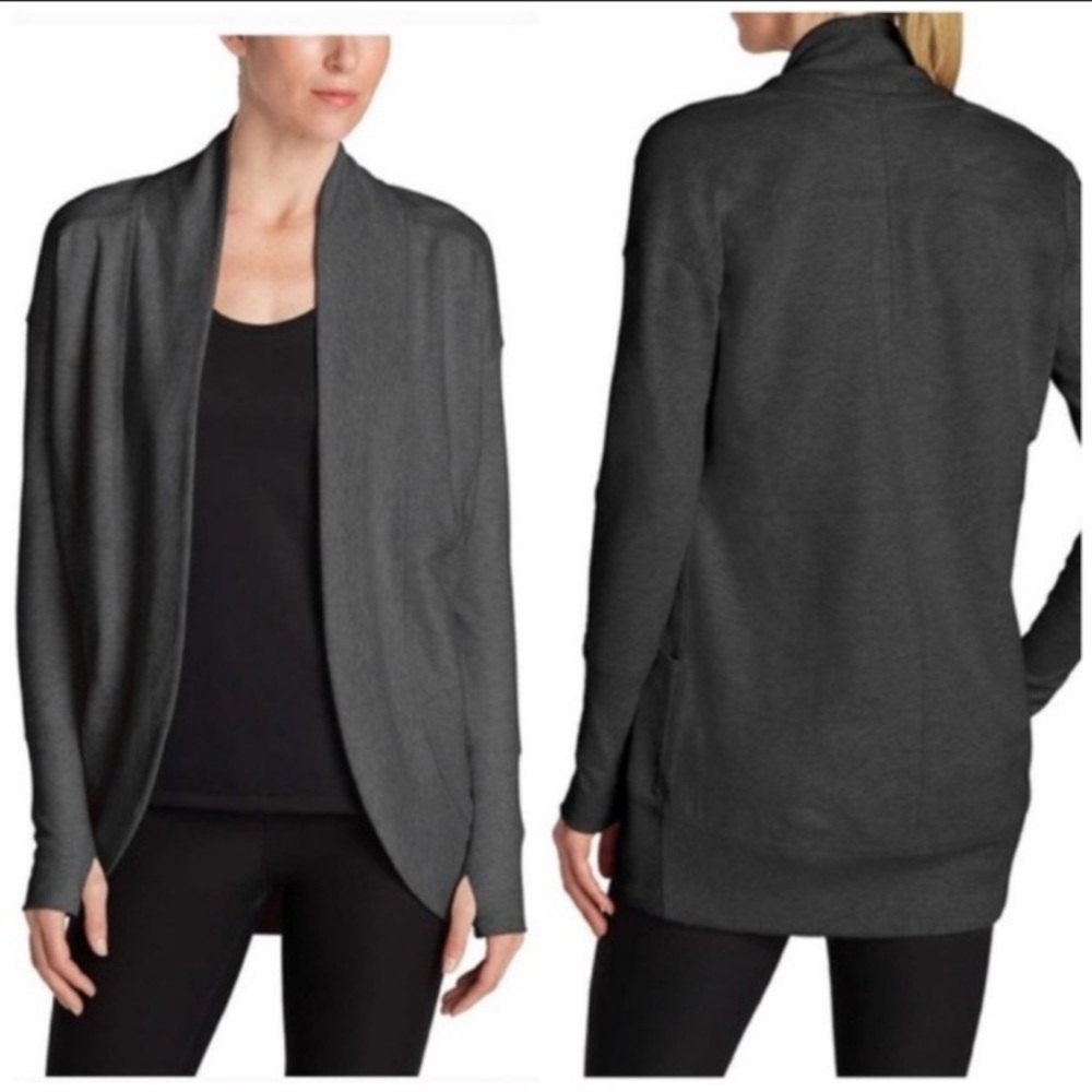 Eddie Bauer Camp Fleece Wrap Cardigan Gray L